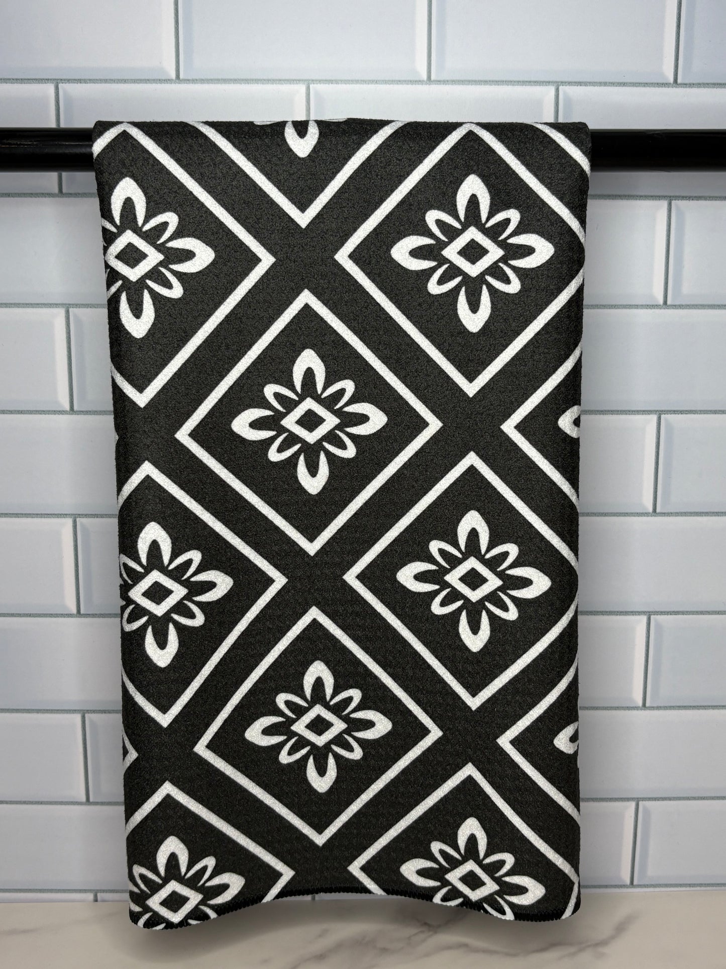 Black Geometric Towel - Large Squares