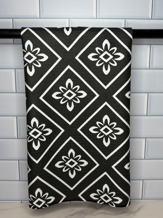 Black Geometric Towel - Large Squares