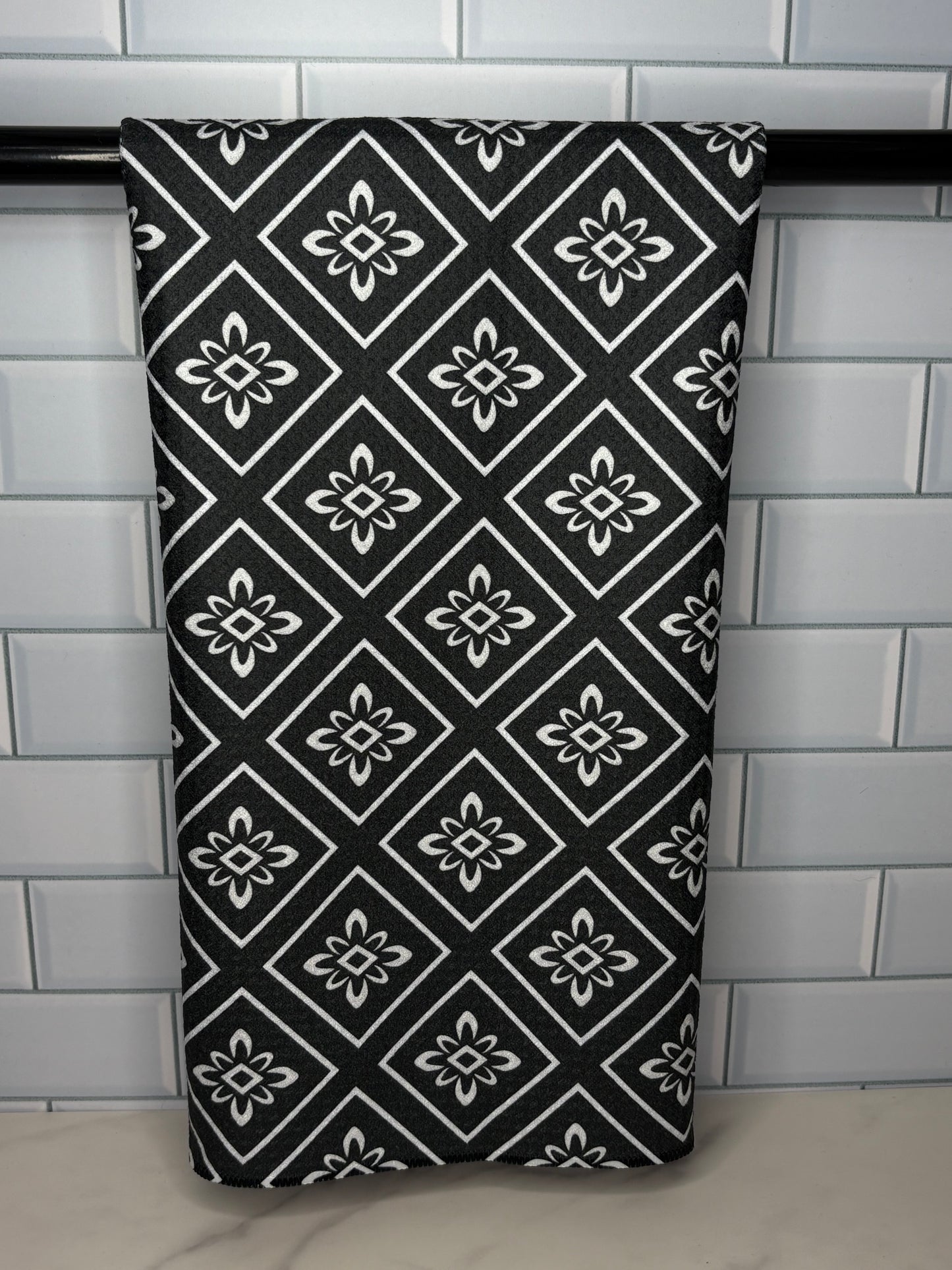 Black Geometric Towel - Small Squares
