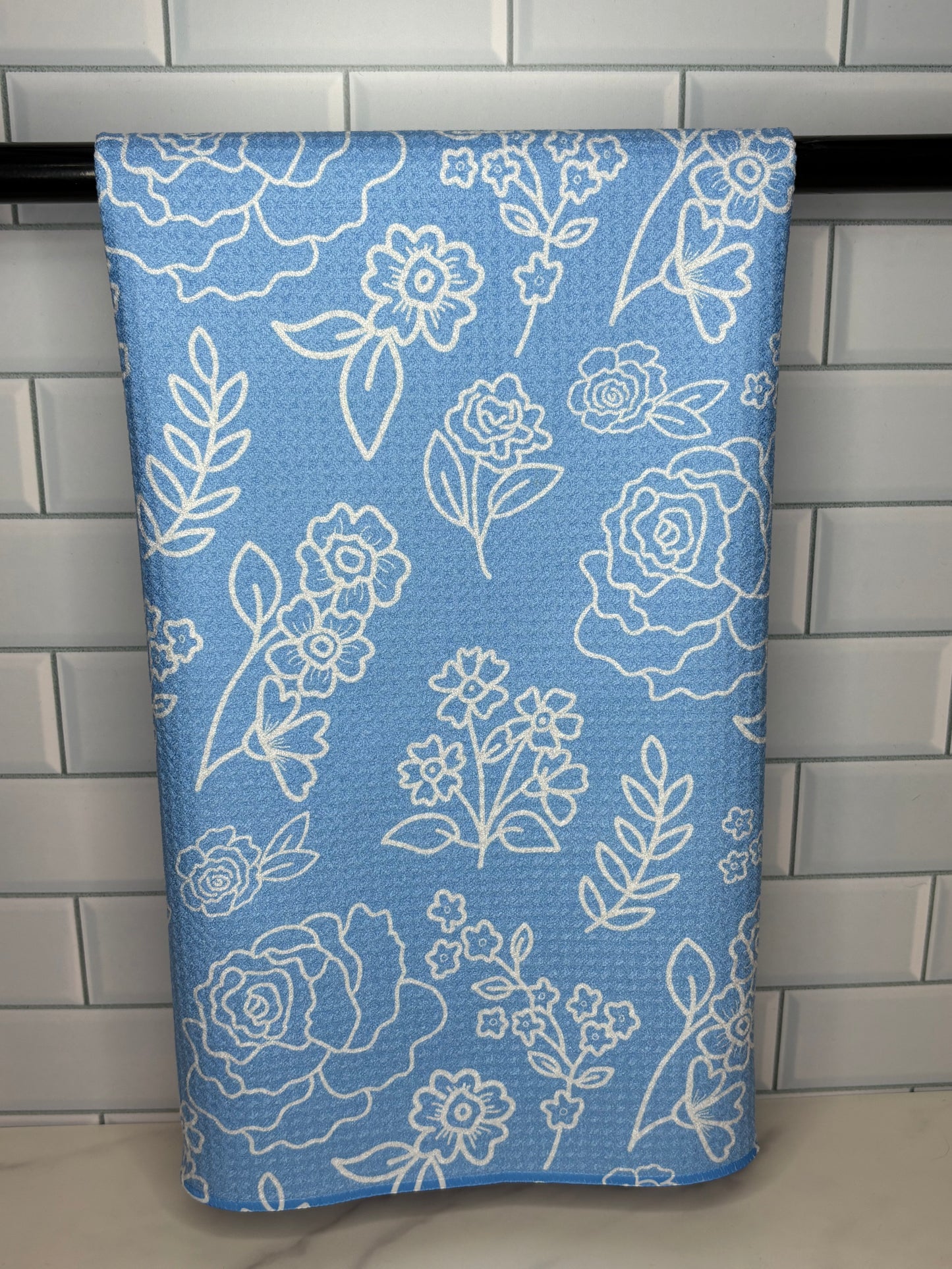 Blue Floral Outline Towel