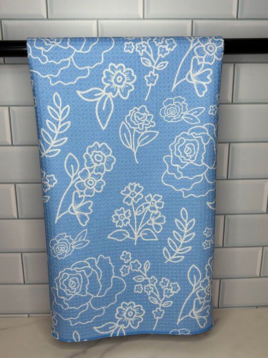 Blue Floral Outline Towel