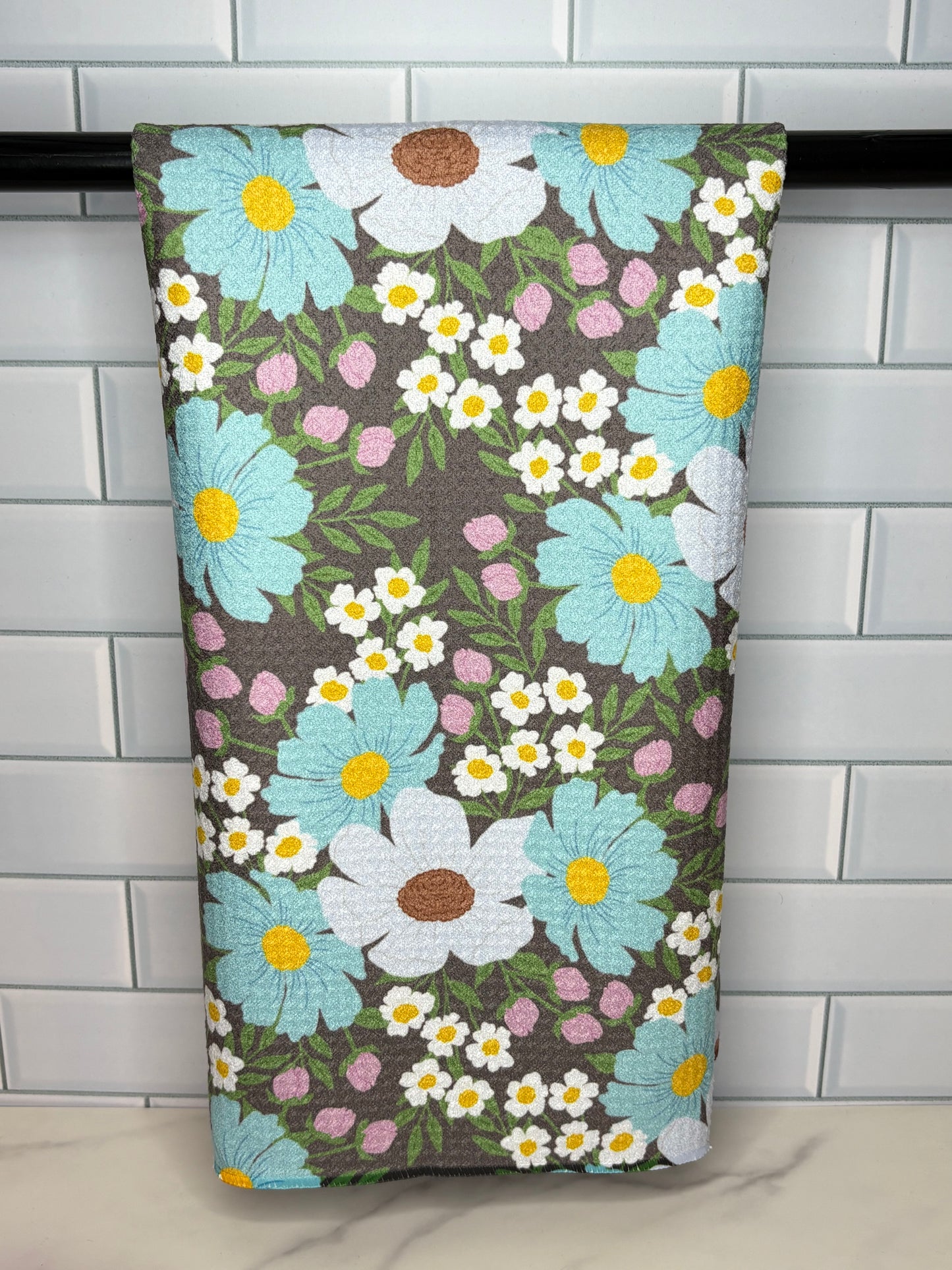 Blue and White Floral Towel